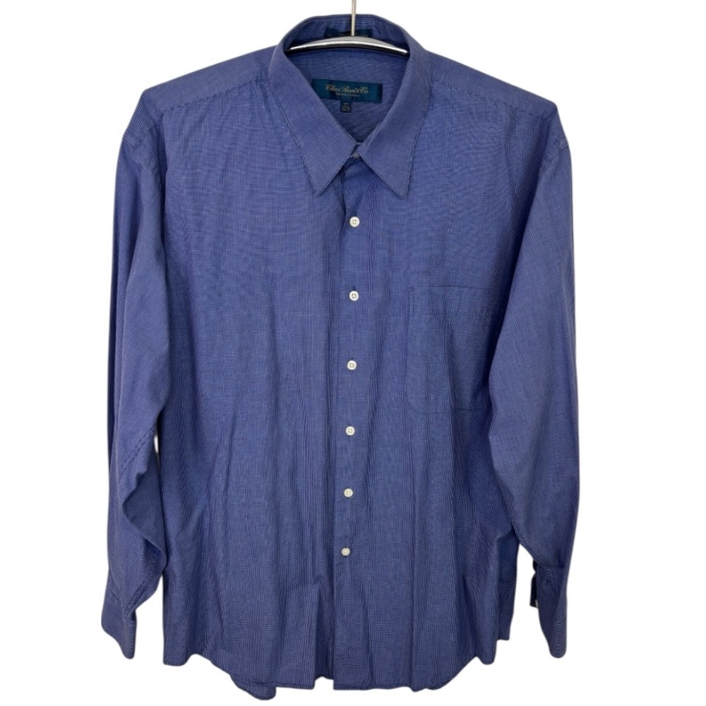 Chas Reed & Co. Men's 100% Cotton Blue Button-Up Collared Dress Shirt